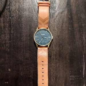 Nixon Sentry Leather Brass / Navy / Hickory